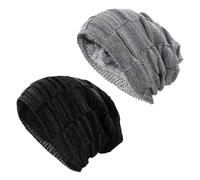EUPSIIU 2 Pezzi Cappello a Berretto per Uomini e Donne Cappelli Caldi Invernali in Maglia Slouchy Cappello, Cappello Invernali, Beanie Sportivi All'Aperto, Regalo Natale, Taglia Unica (Nero, Grigio)