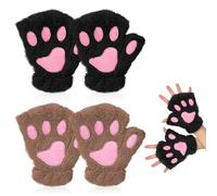 EUPSIIU 2 Pezzi Donne Guanti Invernali, Gatto Zampa Guanti Senza Dita, Peluche per Leone Zampa Guanti, Guanti Invernali Caldi Guanti, Cosplay Guanti per Lady e Ragazze Adolescenti (Nero, Cachi