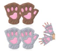EUPSIIU 2 Pezzi Donne Guanti Invernali, Gatto Zampa Guanti Senza Dita, Peluche per Leone Zampa Guanti, Guanti Invernali Caldi Guanti, Cosplay Guanti per Lady e Ragazze (Kaki, Grigio, Taglia Unica)