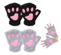 EUPSIIU 2 Pezzi Donne Guanti Invernali, Gatto Zampa Guanti Senza Dita, Peluche per Leone Zampa Guanti, Guanti Invernali Caldi Guanti, Cosplay Guanti per Lady e Ragazze (Taglia unica, Nero, Grigio)