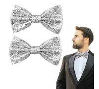 EUPSIIU 2 Pezzi Glitter Bow Tie, Papillon con Paillettes per Travestimento, Papillon Scintillante Preannodato per Addio al Addio al Nubilato, Costumi In Maschera, Feste A Tema (Argento)