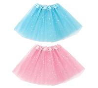 EUPSIIU 2 Pezzi Gonna a Tutù per Ragazze Bambina, 3 Layered Tulle Bubble Balletto, Principessa Con Paillettes Stellate, Plissettato Sottogonna