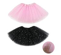 EUPSIIU 2 Pezzi Gonna a Tutù per Ragazze Bambina, Principessa Con Paillettes Stellate in Tulle Plissettato, per Vestito Carnevale Festa di Natale Danza (2 Colori, Cotone)