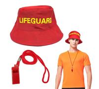 EUPSIIU 2 Pezzi Kit da Bagnina Lifeguardgear Accessori Bagnino con Rosso Cappello da Bagnino Solare in Plastica, Costume Carnevale Adulti, Festa a Tema Costume di Halloween per Uomo e Donna