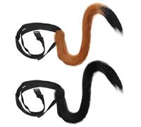 EUPSIIU 2 Pezzi Lungo Coda di Gatto per Adulto Teen Costume Da Volpe in Pelliccia Lupo Coda 80 cm Gatto Coda Bambini Cosplay da Festa di Natale di Halloween Party Dress Up Carino Costume (2PCS)