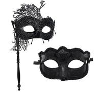 EUPSIIU 2 Pezzi Maschera Veneziana Donna, Maschera Mascherata, Maschera in Pizzo Masquerade Donna, Veneziana Maschera da Ballo Maschera per Feste di Carnevale per Masquerade Costume Halloween