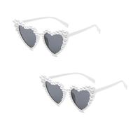 EUPSIIU 2 Pezzi Sole Occhiali, Perle Sole Occhiali, Donne Heart Shape Sole Occhiali, Retro Fashion Sole Occhiali, Lolita Perle Occhiali, Gatto Occhio Cuore Occhiali, per Festival Feste Viaggi