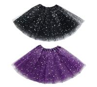 EUPSIIU 2 Pezzi Tutu Danza Gonna per Ragazze, Bambina con Paillettes Luccicanti, Tutus a 3 Strati, Tulle Carnevale Festa (Viola, Nero)