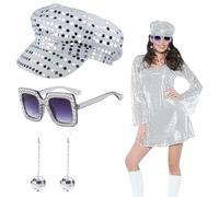EUPSIIU 3 Pezzi Accessori Discoteca Donna, Discoteca Cappello con Paillettes, Occhiali da Sole, Orecchini, Accessori Carnevale Disco Anni 70 Adulti Costumi per Tema Cosplay Compleanno e Festa (3PCS)