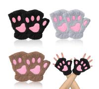 EUPSIIU 3 Pezzi Donne Guanti Invernali, Gatto Zampa Guanti Senza Dita, Peluche per Leone Zampa Guanti, Guanti Invernali Caldi Guanti, Cosplay Guanti per Lady e Ragazze Adolescenti (Multicolore)