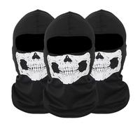 EUPSIIU 3 Pezzi Maschera Fantasma Passamontagna da Uomo Maschere Viso da mot Sottocaschi Skull Mask Ciclismo Maschere Passamontagna Traspirante con Teschio Stampato Halloween, Taglia Unica(Nero)