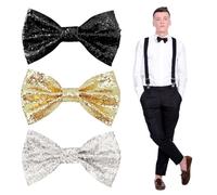 EUPSIIU 3 Pezzi Papillon con Paillettes da Uomo, Scintillante Regolabile per Accessorio, Costumi, Feste, Carnevali, Spettacoli, Banchetti, Matrimoni (Multicolore)
