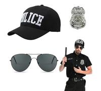 EUPSIIU 3 Pezzi Police Costumi, Poliziotto Accessori per costumi Police Cappello Occhiali da sole Distintivo Della Polizia Poliziotto Detective per Cop Swat Costume Feste a Tema Dress up (3PCS)