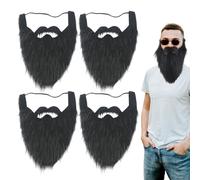 EUPSIIU 4 Pezzi Barba Finte per Feste, False Baffi Divertenti, Baffi Finti Uomo, Barba di Halloween per Feste in Maschera, Finti Funny Moustache per Spettacoli in Costume, Accessori per Feste (Nero)