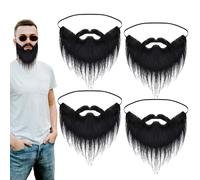 EUPSIIU 4 Pezzi Barba Finte per Feste, False Baffi Divertenti, Baffi Finti Uomo, Barba di Halloween per Feste in Maschera, Finti Funny Moustache per Spettacoli in Costume, Accessori per Feste (Nero)