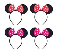 EUPSIIU 4 Pezzi Orecchie da Topolina dei Cartoni animati Fiocco Cerchietto Fiaba Diadema Fascia, Fascia da Principessa, Accessorio per travestimenti per Carnevale Cosplay Festa di Compleann