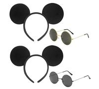 EUPSIIU 4 Pezzi Orecchie da Topolina dei Cartoni Costumi per Bambini e Adulti, Cerchietto Orecchie di Topolino Nero e Occhiali da Sole Rotondi, Orecchie di Animali per Cosplay Halloween Festa (Nero)