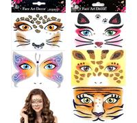 EUPSIIU 5 Pezzi Tatuaggi Facciali, Adesivi Tatuaggi Temporanei per il Viso di Animale, Leopardato Mariposa Tigre Giraffa Gato Viso Glitter Sticker Tatuaggio Temporaneo per Compleanno Carnevale (5PCS)