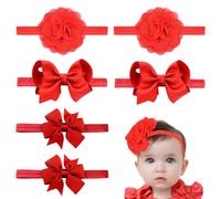 EUPSIIU 6 Pezzi accessori per capelli per bambini Nastro Fiocchi per Capelli Rosso Coda Di Cavallo Titolare Cheerleading Tornante per scuola, Natale, festa di compleanno Halloween(Rosso)