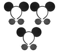 EUPSIIU 6 Pezzi Orecchie da Topolina dei Costumi per Bambini e Adulti, Cerchietto Orecchie di Topolino Nero e Occhiali da Sole Rotondi, Orecchie di Animali per Cosplay Halloween Festa (Nero)