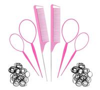 EUPSIIU 6 Pezzi Strumenti per Intrecciare i Capelli, Hair Tools per Coda di Cavallo e Chignon, Accessori per Strumenti per Lo Styling con 100 Fasce Elastiche, Accessori Alla Moda per Donne (Rosa)