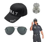 EUPSIIU Costume da Swat con Cappello di Sicurezza, Occhiali da Sole Swat, Distintivo della Polizia, Cappello della Polizia, Accessorio per Giochi per Unisex Adulti