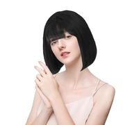EUPSIIU Dritto Breve Charming Bob con Bangs Parrucche,Parrucca Cabaret, lunghezza media,bob con frangia, capelli sintetici, Resistente al calore Fibra sintetica Partito Cosplay (nera)