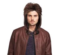 EUPSIIU marrone Parrucca da uomo Costume Mullet Bruno Parrucca da festa Mullet degli anni '80/'70,Bruno, capelli artificiali, rock star, accessorio, festa a tema, carnevale (marrone)