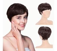 EUPSIIU Parrucche Corte per Capelli Umani per Donna Parrucche Corte, Parrucca Donna, Capelli Veri Umani Corti, Parrucche Pixie Parrucche Dritte Taglio da Donna Naturale, Quotidiano Cosplay (Marrone)