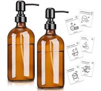 Euqvunn 2 Pack Dispenser Sapone Nagno, 500ml Dispenser Sapone Cucina Ricaricabile con Pompa in Acciaio Inox, Dispenser Shampoo e Bagnoschiuma, 6 Etichette Impermeabili Dosatore Sapone Bagno