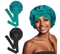 Euqvunn 2 Pezzi Cuffia Seta Capelli Notte, Cuffias Capelli Ricci Notte con Fascia Larga 6.2×63 cm, Bonnet Seta per Capelli Ricci, Adatto Protezione per Capelli Lunghi/Ricci (Nero Ciano)