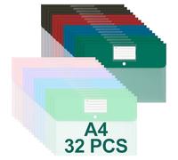 Euqvunn 32 Pezzi Cartellina Portadocumenti A4, 8 Colori - Buste Trasparenti A4 con Bottone a Scatto Impermeabili, Cartelle in PP per Riporre & Organizzare in Ufficio, Scuola, Casa & Viaggio