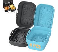 Euqvunn 4 Pezzi Rivestimenti Silicone Riutilizzabili per Friggitrice ad Aria Teglia Rettangolare Pieghevole Air Fryer Doppia Zona Antiaderente Lavastoviglie (Grigio scuro e Azzurro cielo)