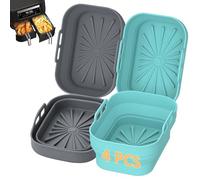 Euqvunn 4 Pezzi Rivestimenti Silicone Riutilizzabili per Friggitrice ad Aria Teglia Rettangolare Pieghevole Air Fryer Doppia Zona Antiaderente Lavastoviglie (Grigio chiaro e Blu grigiastro)