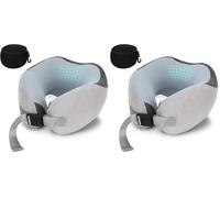 Euqvunn Cuscino da viaggio per l'aereo, Cuscino per il collo in Schiuma di Memoria, Cuscino Viaggio Morbido e Regolabile e Compatto in seta di Ghiaccio per Adulti, con Borsa di Stoccaggio (Grigio)