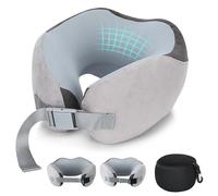 Euqvunn Cuscino da Viaggio Regolabile con Borsa, Cuscino Viaggio in Memory Foam, Cuscino Morbido e Traspirante per Adulti, Poggiatesta Ergonomico per Viaggi e Pendolarismo, Grigio