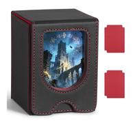 Euqvunn Deck Box con finestra display, contiene fino a 130 carte a bustina singola, include 2 divisori per una facile organizzazione, ideale per esposizione e trasporto (Nero & Rosso)