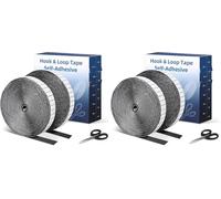 Euqvunn Feltro Adesivo 2 rotoli (8 m x 2 cm), Nastro a Strappo Autoadesivo Forte con Forbici e Griglia - per Montaggio a Parete, Zanzariere, Fai da Te (Nero) (Confezione da 2)