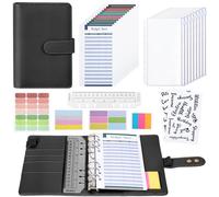 Euqvunn Money Binder, Quaderno Risparmio Soldi A6 con Bustine per Contanti, Chiusure Regolabili Budget Planner, Budget Binder per Organizzatore di Soldi, Portafoglio A6 per Cash Stuffing - Nero