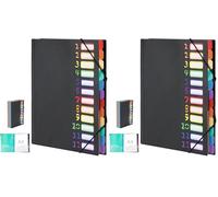 Euqvunn Raccoglitore Documenti A4 a 12 Scomparti, Faldoni Portadocumenti con Apertura Piatta a 180°, Carpette Portadocumenti con Fascia Elastica, Etichette Arcobaleno, ideale per Ufficio e Scuola