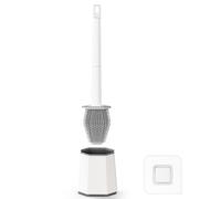 Euqvunn Spazzolone Bagno WC, Scopino Bagno WC in Silicone con Supporto, Scopettino Bagno con Base a Pavimento o Montaggio a Parete, Testina a Doppia Faccia (Bianco)