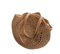 EURDFHY Borsa Paglia Borsa a tracolla estiva da spiaggia for le donne, in paglia rotonda intrecciata, grande capacità, semplice e cava(Khaki)