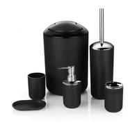 EURDFHY Dispenser per Sapone Bagno Set di Accessori da Bagno in plastica Scopino for WC Portasapone Dispenser for dentifricio Coperchio Basculante Cestino Lavabile for Accessori da Bagno(Black)