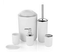 EURDFHY Dispenser per Sapone Bagno Set di Accessori da Bagno in plastica Scopino for WC Portasapone Dispenser for dentifricio Coperchio Basculante Cestino Lavabile for Accessori da Bagno(White)