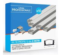 Eurekaled - 10 Profilo in Alluminio U da 2 metri per Strisce LED con Copertura OPACA cod. 1189
