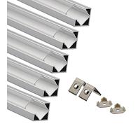 Eurekaled - 5 pezzi Profilo Alluminio ANGOLARE 45 Gradi da 2 metri per Strisce LED con Copertura TRASPARENTE, Tappi e Ganci completi cod. 2111