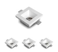 Eurekaled® - Portafaretto in Gesso CERAMICO da Incasso Quadrato per Controsoffitti per GU10 e MR16 cod.220628 (Confezione da 4)