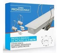 Eurekaled - Profilo alluminio Bianco Incasso nel cartongesso da 2 metri con copertura opaca