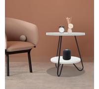EurHomePlus Tavolino rotondo, tavolino da caffè, 2 ripiani, 52 x 52 cm, in soggiorno, in ufficio, nella caffetteria, nel dormitorio (bianco)
