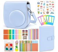 Eurhomewit Accessori Fotocamera per Instax Mini 12 Fotocamera Istantanea, Custodia Instax Mini 12 / Album/Cornici/Filtro/Adesivo per Cartoni Animati/Adesivo per Bordi e Angoli - Blu Pastello
